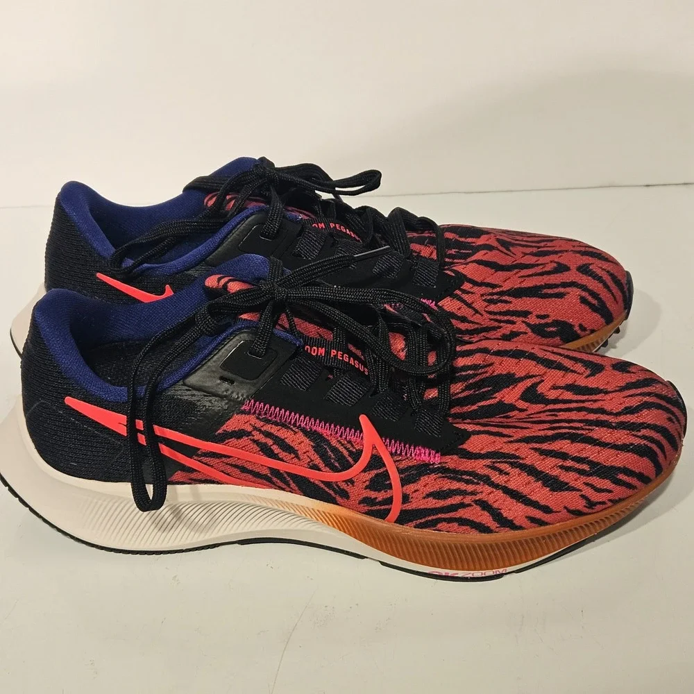 Nike Air Zoom Pegasus 38 8.5 Red Black Tiger Stripe DQ7650-800 Running Shoes
